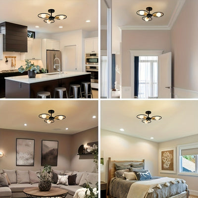 Lámpara de Araña Industrial Moderna con 3 Luces, Base Metálica Pulida E26/E27, Acento y Dorado para Sala de Estar, Comedor, Dormitorio o Decoración de Granja (Bombillas No Incluidas)