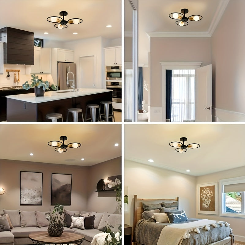 Lámpara de Araña Industrial Moderna con 3 Luces, Base Metálica Pulida E26/E27, Acento y Dorado para Sala de Estar, Comedor, Dormitorio o Decoración de Granja (Bombillas No Incluidas)