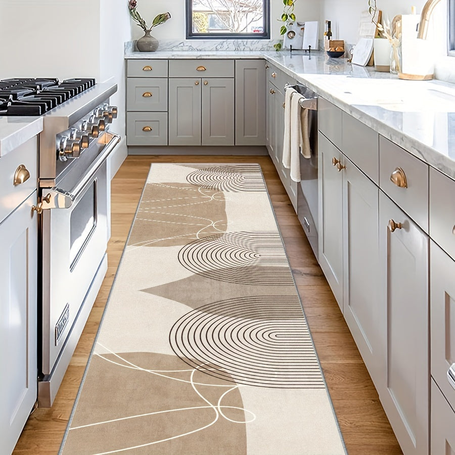 Alfombra moderna abstracta geométrica - Imitación de cachemira de lujo, liviana, color beige/gris/blanco, antideslizante, suave y cómoda, ideal para cocina, sala, dormitorio o pasillo, perfecta para decoración de primavera y verano