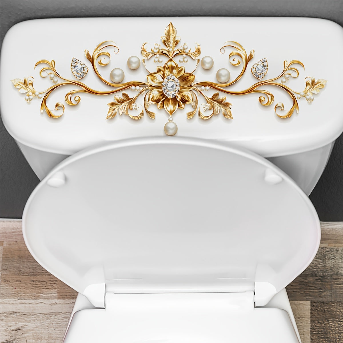 1pc Esticker de tanque de inodoro de flores vintage, accesorio de baño autoadhesivo de PVC, decoración de superficie de cerámica, forma irregular, acabado semi-mate, decoración para el hogar reutilizable