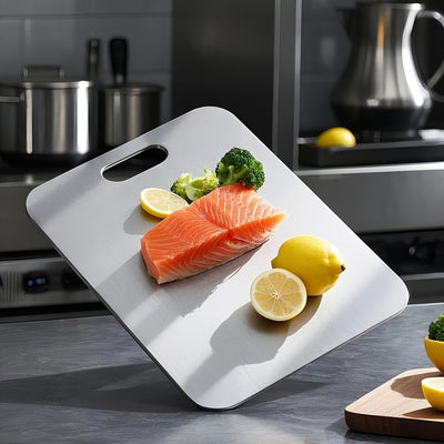 3 piezas de tablas de corte de acero de titanio de doble cara de alta calidad | Tablas de corte de grado alimenticio para cocina, preserva el sabor original sin dañar las cuchillas, adecuadas para cocinas y restaurantes. Se puede lavar en lavavajillas.