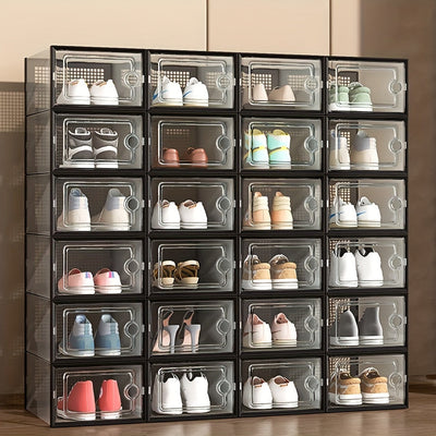 1 Set De 6/12 Piezas, Caja De Zapatos Transparente, Gruesa, Con Tapa, Plegable, Apilable, De Combinación Libre, Contenedor De Plástico Para Zapatillas, Ideal Como Organizador De Almacenamiento, Ahorrador De Espacio, Para Entrada, Dormitorio, Hogar, Decor