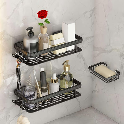 Organizador de ducha de gran capacidad para pared, sin taladro, estante flotante que ahorra espacio para baño y cocina, organizador de plástico ABS para artículos de tocador, cosméticos y accesorios, solución de almacenamiento para baño | Estante de pare