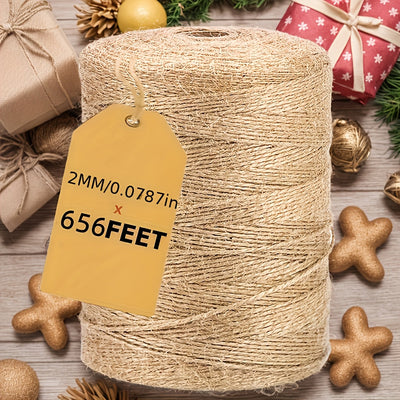 656 Pies de Cuerda Natural de 2mm para Manualidades, Jardinería, Envoltura de Regalos y Proyectos de Arte - No Requiere Electricidad ni Batería