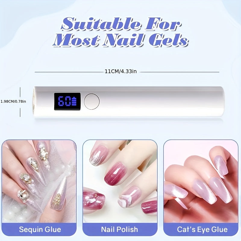 Lámpara de uñas portátil, adecuada para secadora de uñas, luz LED mini con pantalla LCD, 2 temporizadores - luz de uñas inalámbrica recargable por USB, curado rápido, adecuada para manicura DIY en casa