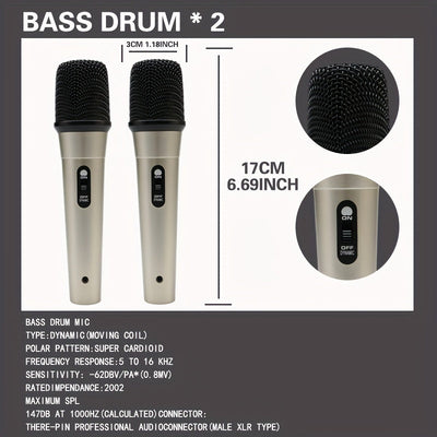 Micrófono Profesional para Batería, Micrófono de Batería Serie Profesional: Captador de Rendimiento para Instrumento de Batería de Percusión