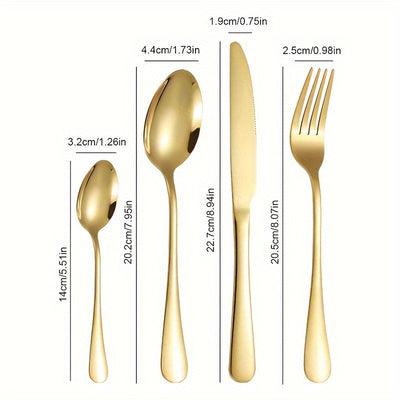 Juego de 4 cubiertos de acero inoxidable premium, pulido espejo, lavable en lavavajillas, ideal para restaurantes, cocinas, camping y picnics