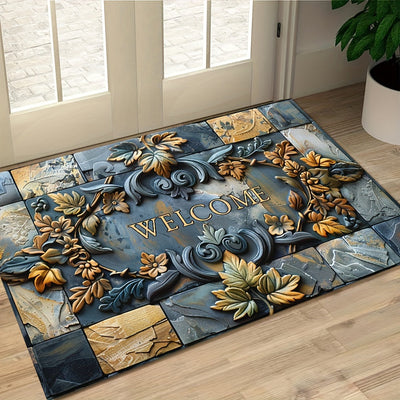 Alfombra de Bienvenida con Relieve de Piedras y Plantas de Lujo 2D - Antideslizante, Alta Calidad, Lavable en Máquina, Poliéster, Adecuada para Decoración del Hogar y Exterior - Ideal para Entrada, Sala de Estar, Baño