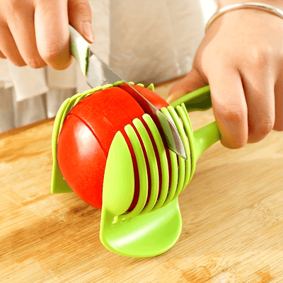 1pc Herramienta de Corte Multifuncional para Cocina - Cortador de Tomate, Limón y Huevo de ABS Duradero con Pinzas Redondas para Frutas - Verde, Operación Manual para Cortar Fácilmente, Cortador de Tomates