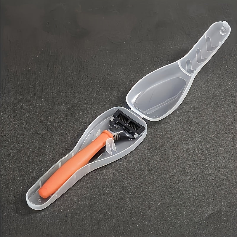 Estuche portátil transparente para rasuradora con mango naranja, diseño minimalista, organizador de accesorios de afeitado a prueba de polvo, ideal para el cuidado de barba y bigote, perfecto para guardar la rasuradora y viajar