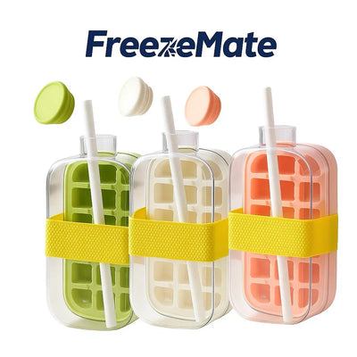 FreezeMate 500ML™ – Tu compañero de bebidas heladas termo botilito Térmica Portátil con Hielo Instantáneo 2 en 1- Sistema Rápido para Congelar, Incluye Pajita y Bandeja de Cubitos + Vaso Aislante Reutilizable con Tapa Transparente. Ideal Para Camping