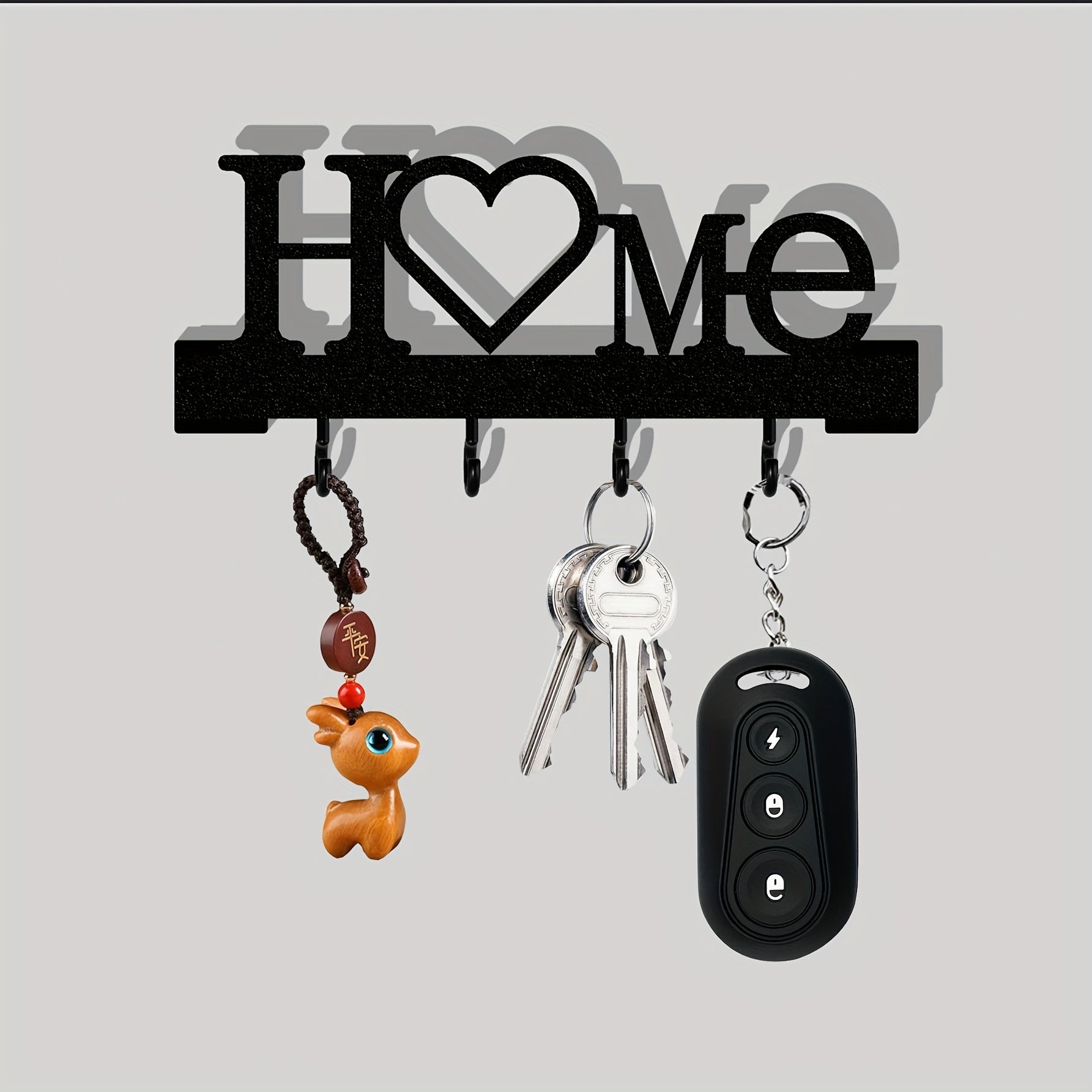 Portallaves con forma de "Amor en el hogar", 1 pieza, con ganchos, montaje en pared sin taladro, organizador metálico elegante para decoración de sala, ideal para llaves y accesorios, perchero decorativo | Portallaves moderno | Llavero metálico, colgador