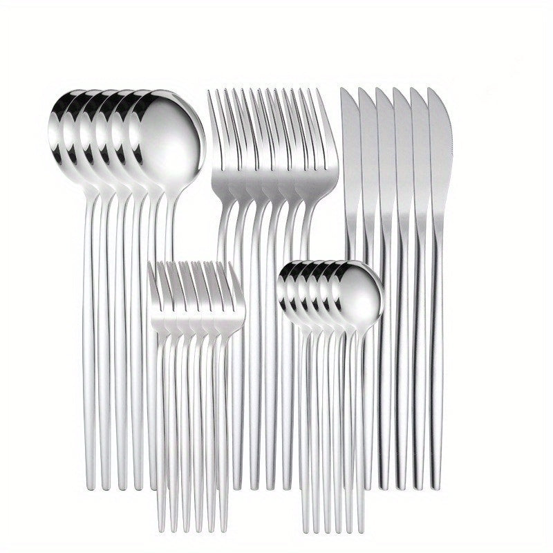 Juego de 30 Piezas de Cubiertos Finos de Acero Inoxidable: Cuchillo para Bistec, Tenedor y Cucharilla Postre - Kit de Vajilla para Hogar y Restaurantes