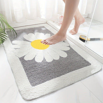 1 alfombra antideslizante para baño con diseño de margaritas en imitación de cachemira, absorbente, súper suave y mullida, ideal para lavandería, entrada o decoración del hogar