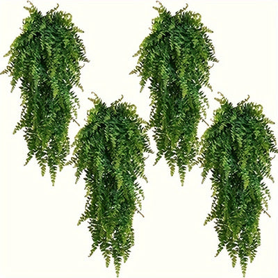 4 piezas de plantas colgantes artificiales resistentes a los rayos UV, hiedra y helecho frondosos, ideales para decoración interior/exterior, perfectas para patio, porche o pared, decoración de jardín