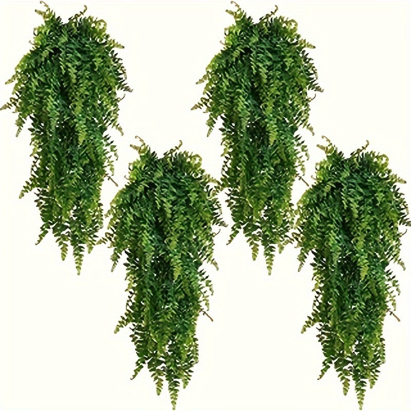 4 piezas de plantas colgantes artificiales resistentes a los rayos UV, hiedra y helecho frondosos, ideales para decoración interior/exterior, perfectas para patio, porche o pared, decoración de jardín