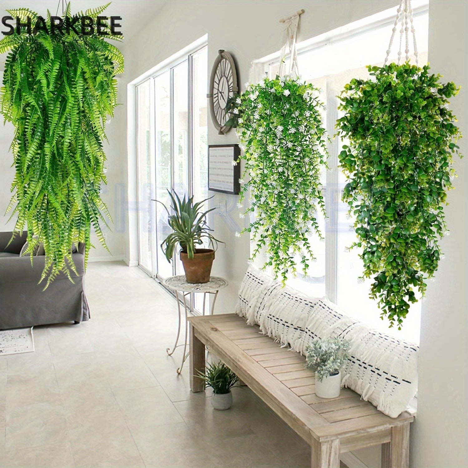 SHARKBIE 6 piezas de Planta Verde Artificial para Exterior Simulación de Helecho Persa, Hiedra y Boj, Adecuado para Jardines Exteriores, Bodas, Festivales, Pasillos, Decoración de Paredes y Puertas Principales, Decoración Colgante Interior y Exterior