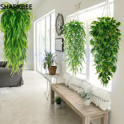 SHARKBIE 6 piezas de Planta Verde Artificial para Exterior Simulación de Helecho Persa, Hiedra y Boj, Adecuado para Jardines Exteriores, Bodas, Festivales, Pasillos, Decoración de Paredes y Puertas Principales, Decoración Colgante Interior y Exterior