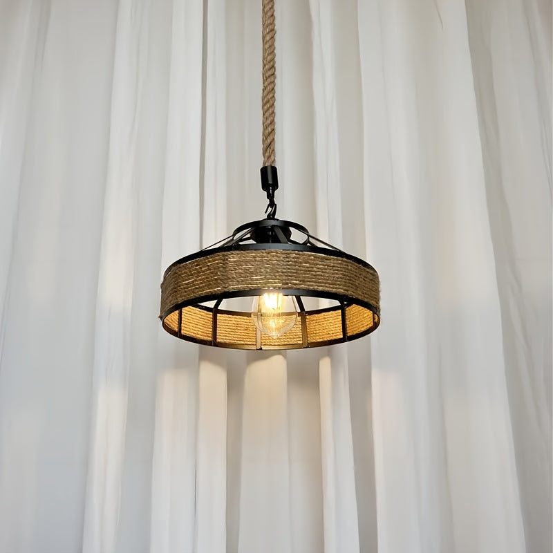 Lámpara colgante industrial moderna con diseño de cuerda tejida a mano, acabado en metal dorado y negro, pantalla de hierro, ideal para comedor, bar o decoración del hogar (bombilla no incluida), decoración de luz