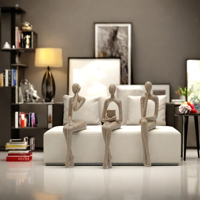 Conjunto de 3 piezas de colgantes de pensador de arenisca europea para decoración de vitrinas, figura abstracta de decoración, decoración de lujo avanzada, decoración de mesa para sala de estar