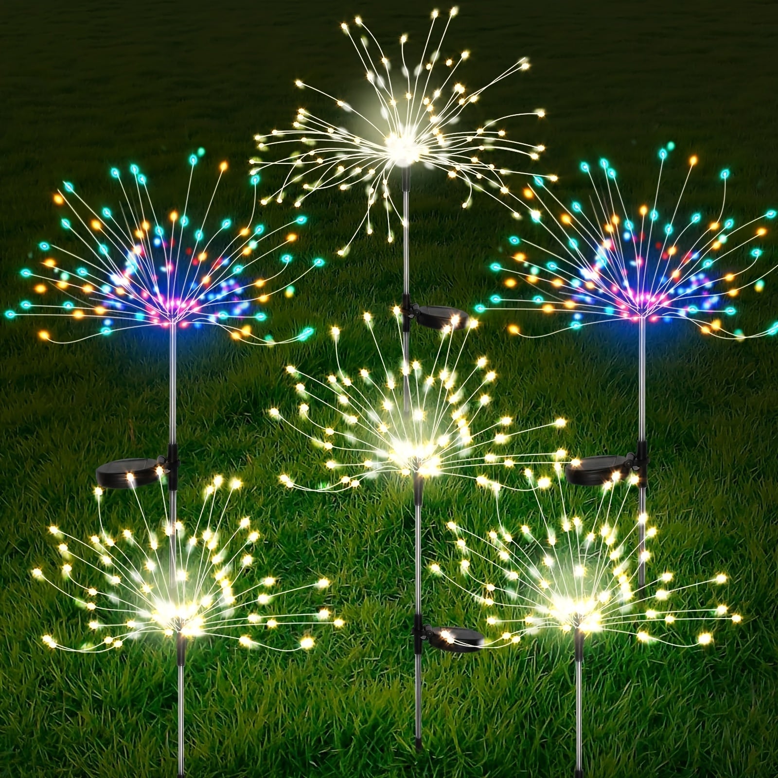 FACHOI Jardín de luces solares - Interruptor de sensor inteligente, 1pieza 60/200/420 LED, 8 modos de iluminación, luces de piso solares impermeables para jardín, patio, camino, decoración de fiesta y boda - Blanco/Blanco cálido/Colorido IP65, Iluminació