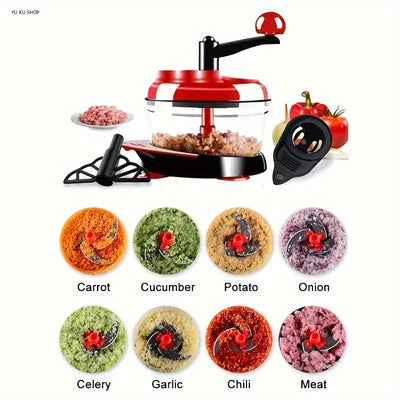 Picadora de Verduras Manual, Triturador de Ajo, Procesador de Alimentos Multifuncional de Plástico para Esenciales de Cocina en Autocaravana