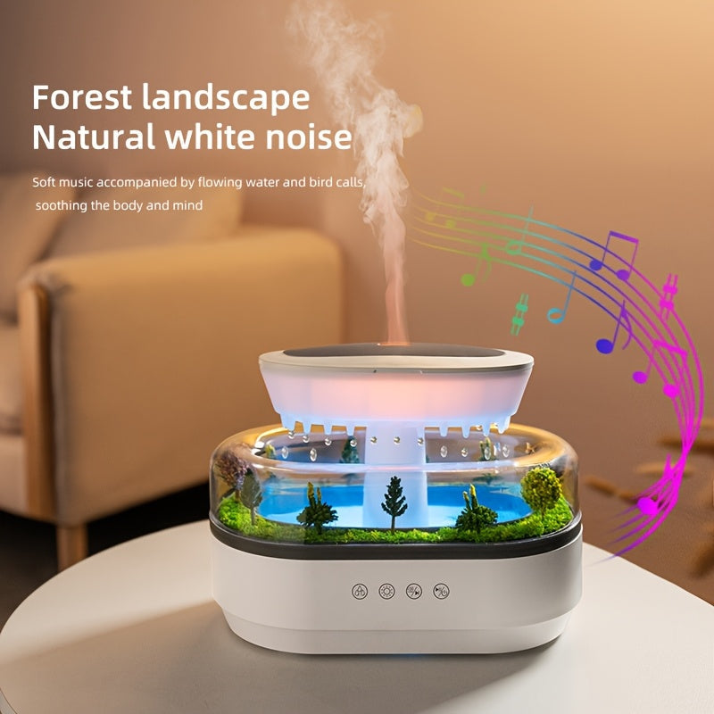 Difusor de aromas con efecto de lluvia, luces multicolor y sonido blanco, humidificador ultrasónico, sin agua, seguro al tacto, ideal para relajación y sueño, ayuda para dormir, diseño moderno