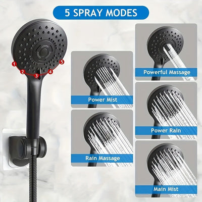 1 juego de cabeza de ducha de acero inoxidable clásico cuadrado, montaje en pared con pulverizador de lluvia, divisor de 3 vías, anti-salpicadura, manguera flexible, soporte sin taladro, acabado pintado, estilo de montaje en pared para experiencia de bañ