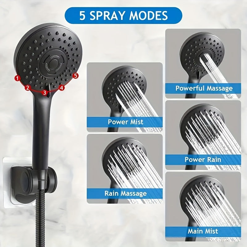 1 juego de cabeza de ducha de acero inoxidable clásico cuadrado, montaje en pared con pulverizador de lluvia, divisor de 3 vías, anti-salpicadura, manguera flexible, soporte sin taladro, acabado pintado, estilo de montaje en pared para experiencia de bañ