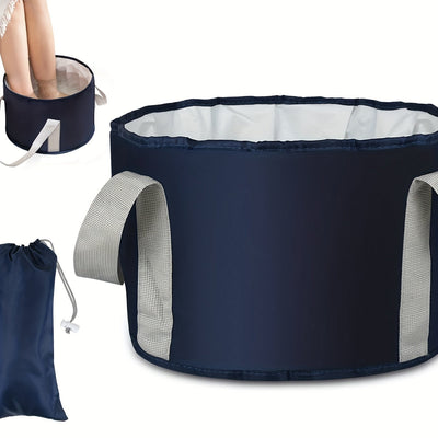 Cubo de baño de pies plegable en azul oscuro - Cubeta de tela de Oxford portátil para alivio calmante, ideal para viajes, camping, pesca y relajación en casa, cubeta de spa para pies al aire libre|Cubeta de relajación|Tela de Oxford duradera