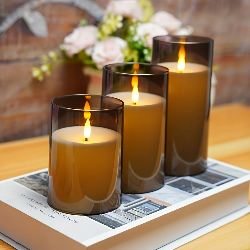 Velas LED sin llama en 3D con efecto de absorción, 3 piezas blancas de cera real con parpadeo realista, control remoto y temporizador, a pilas, para fiestas, bodas y decoración del hogar