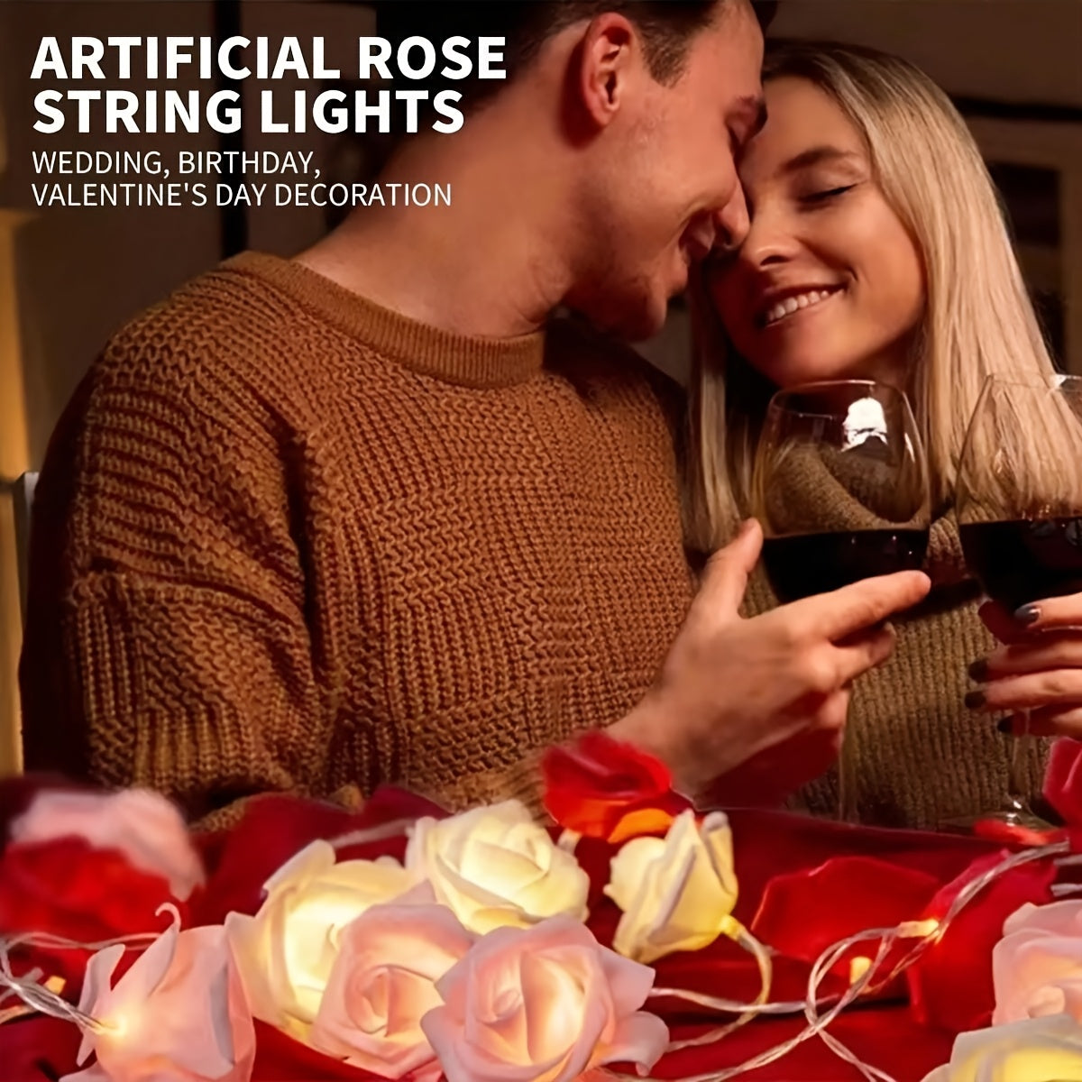 Lámparas de rosa LED de 20 luces, tres colores, ideales para el Día de San Valentín, noches de cita y decoración de la atmósfera de la habitación, lámparas de rosa LED, crean una atmósfera romántica.
