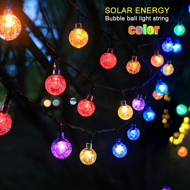 1 Cuerda de Bolas de Cristal Solar, 8 Modos, Plástico, Multi-Color, Parpadeante, Control de Botón, Batería de Níquel Solar de 400mAh, Fotovoltaico Removable, con Control de Interruptor, para Janucá, Jardín, Patio, Césped, Decoración de Balcón