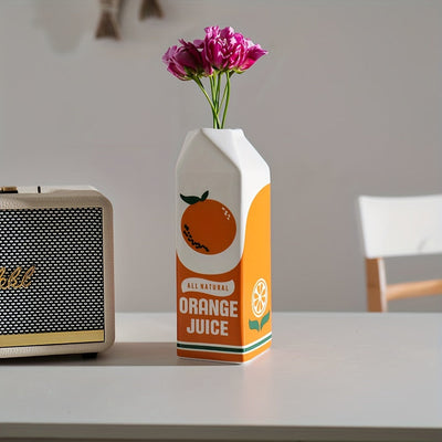 1 pieza de jarrón de jugo de naranja vintage - Cerámica decorativa con diseño de rodaja de naranja realista, estilo bohemio para hogar/coche/escritorio, no necesita batería, jarrones decorativos para el hogar.