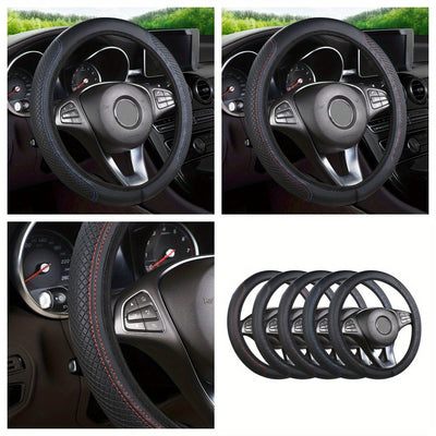 Funda para volante en cuero sintético transpirable - Protector duradero y resistente a rayones con detalles en rojo, para autos pequeños, uso en todas las estaciones, accesorios para interior de auto, accesorio elegante para auto, piezas de calidad para