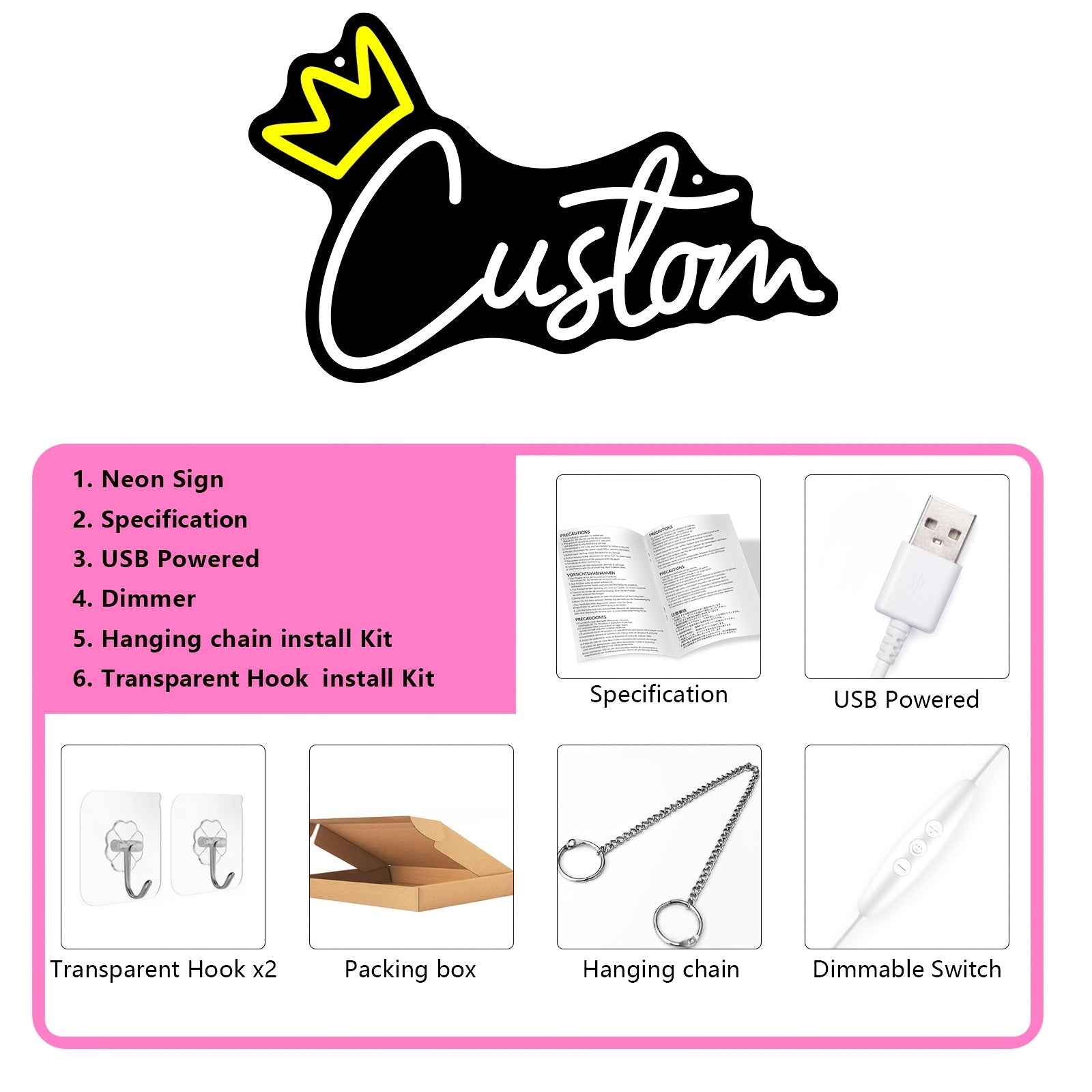 1pc FUFIOR Letrero de Neón Personalizado con Corona "Sophia" - Luz Nocturna LED Rosa con Regulador de Intensidad, Alimentado por USB, Perfecto para Dormitorio, Fiesta, Sala de Estar, Boda, Decoración de Cumpleaños - Regalo Ideal para Adolescentes, Chicos