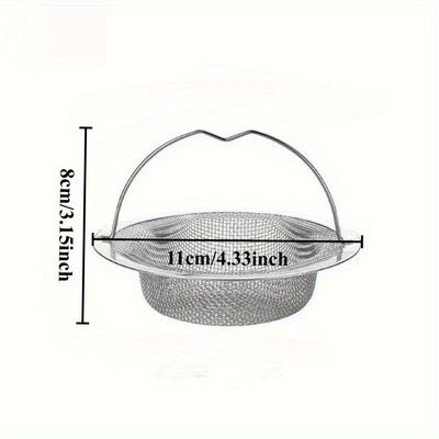 1 pieza, Cernidor de fregadero de acero inoxidable con asa, resistente a la herrumbre, filtro de malla antiatascos para fregaderos de cocina y baño, evita con facilidad los atascos, ideal para drenar restos de verduras y frutas, incluye acero inoxidable