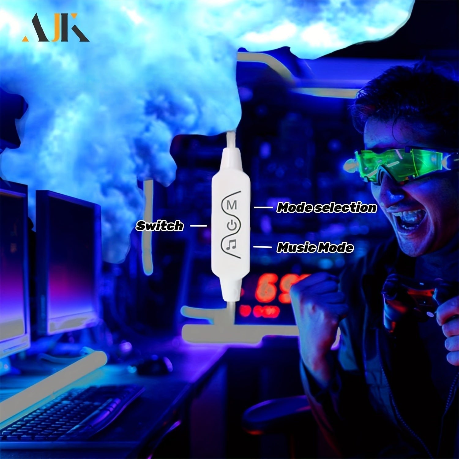 AJK 32FT Nube de luz en la nube, luz LED de nube de trueno 3D, luz de nube de colores de atmósfera nocturna, luz de nube creativa DIY para sala de juegos, garaje, club, luz de fiesta dj, hoteles, cafeterías