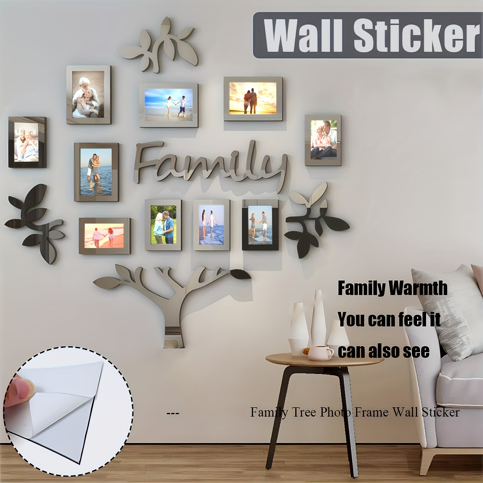 1 Juego de Decoración de Árbol Genealógico de Familia, Pegatina de Espejo de Acople DIY, Collage de Marco de Imagen, Decoración del Hogar, Adecuado para Sala de Estar, Dormitorio, Comedor, Oficina, Regalo para Nueva Casa, Grande 47x47 pulgadas