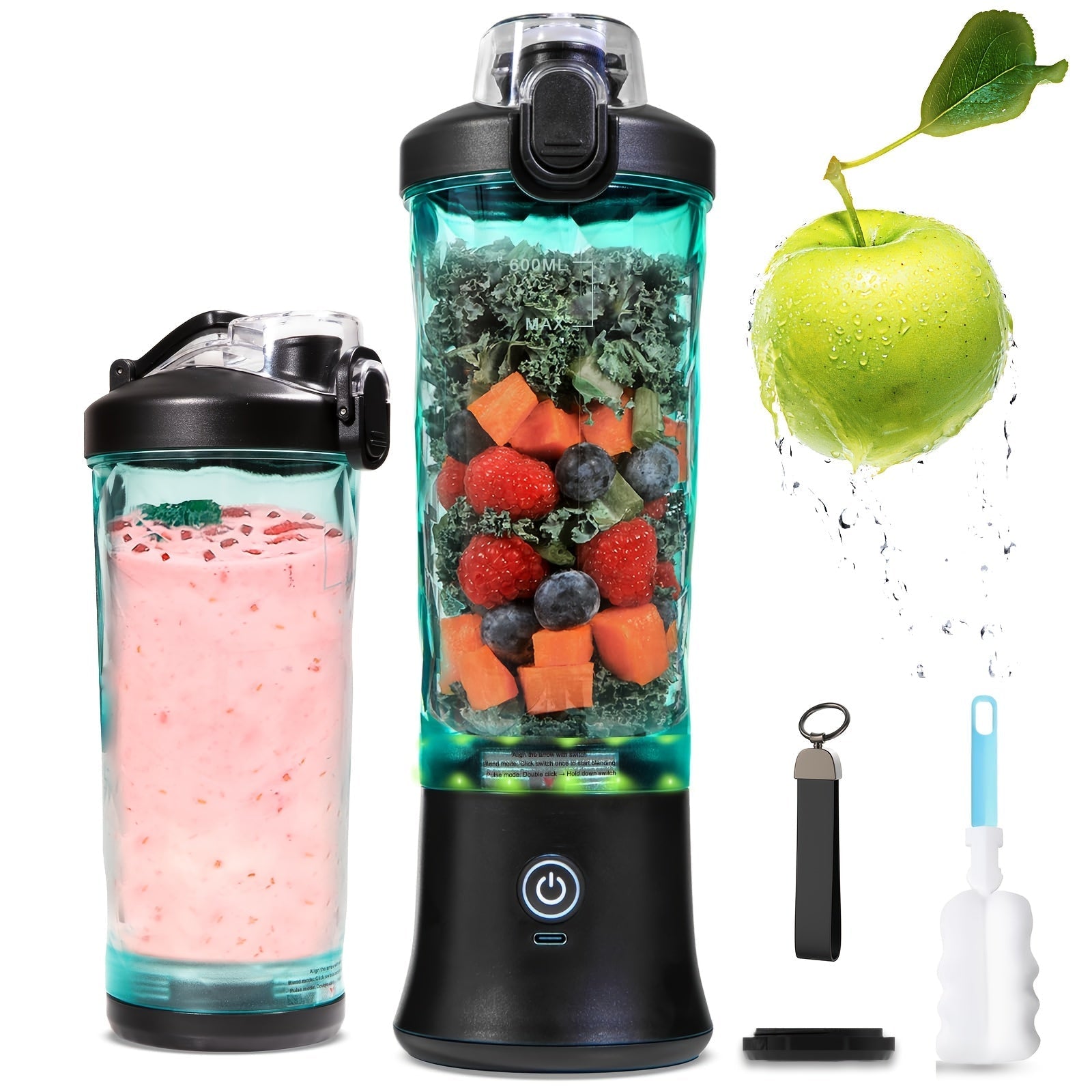 1 ud., Licuadora Portátil de 20 oz con Batería Recargable por USB, Modos Dobles para Batidos y Jugos Frescos, Diseño Compacto para Nutrición en Movimiento