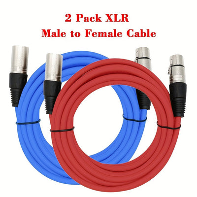 2pcs Cables XLR, Macho a Hembra, Cables de Audio y Iluminación Profesionales de 3 Pines para Micrófonos, Altavoces, Mezclador, Amplificador - Rojo y Azul, Funda Resistente, Alivio de Tensión Tri-Grip, Rendimiento Sin Ruido, Paquete de Cables de Micrófono