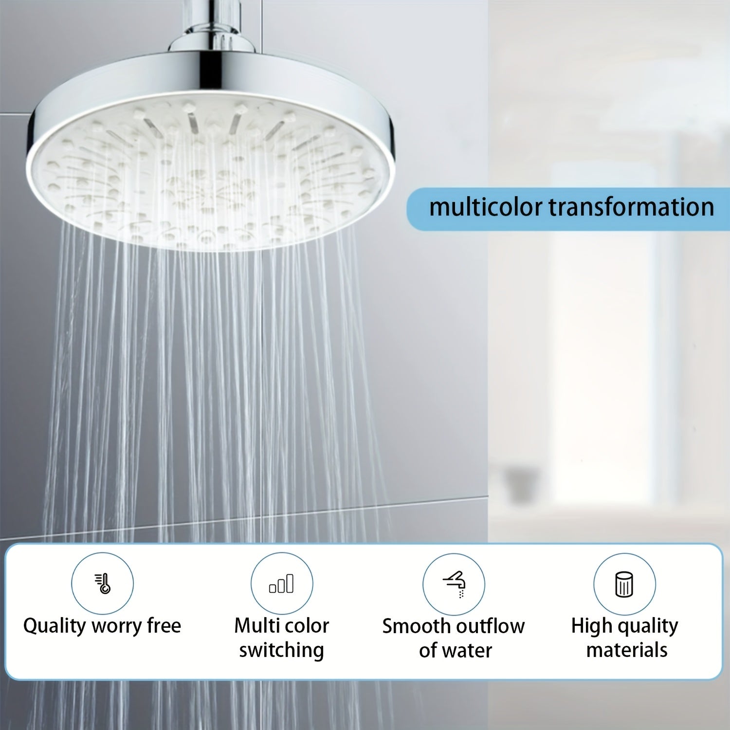 1 pieza de Cabezal de Ducha, Rociador de Lluvia con Cambio Automático de 7 Colores, Cabezal de Ducha Ahorrador de Agua para Accesorios de Baño, Instalación Fácil y Uso Familiar