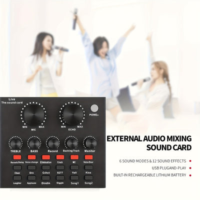 Kit completo de podcasting con micrófono BM800, tarjeta de sonido V8 y cambiador de voz, alimentado por USB o batería, ideal para grabar, cantar, transmitir en vivo y jugar, color negro