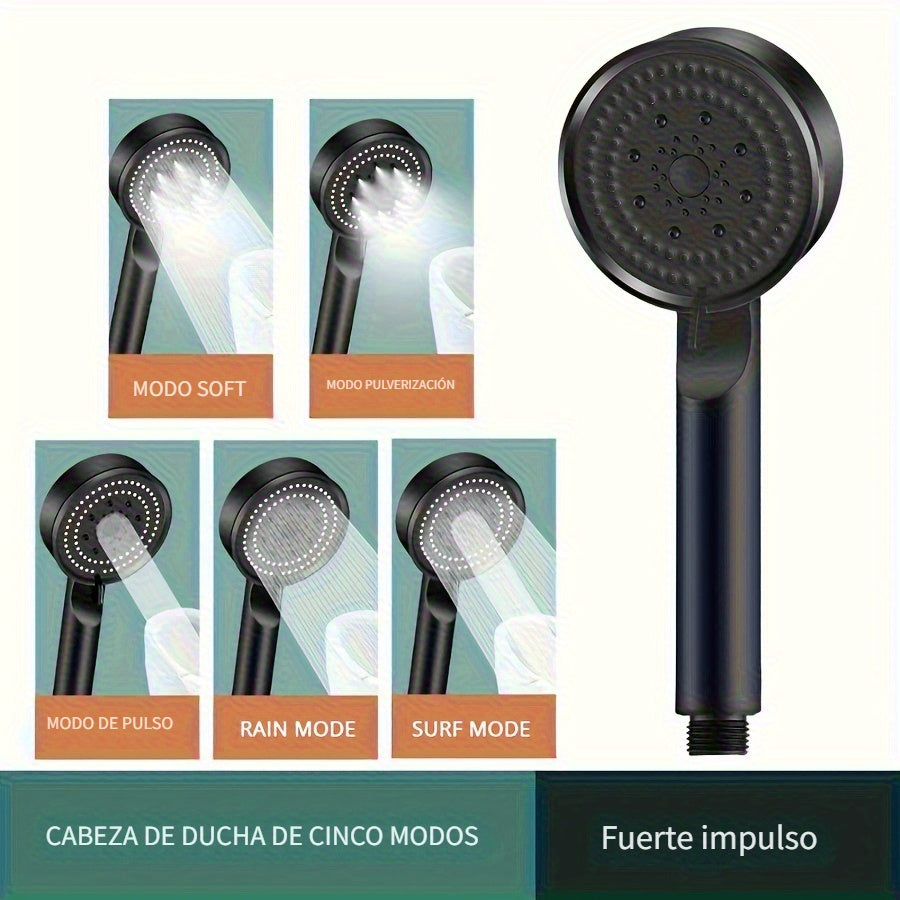 1 unidad de cabezal de ducha de alta presión con 5 modos, 5 velocidades ajustables y 5 patrones de rociado - Cabezal único montado en pared para decoración de baño, material ABS duradero para una experiencia de ducha moderna, flujo de agua ajustable, pre