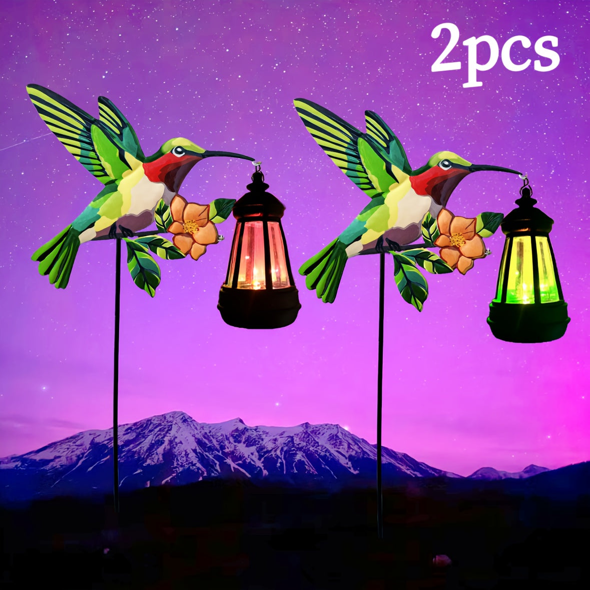 1 paquete o 2 paquetes de faroles coloridos de colibrí con energía solar, hermosas luces decorativas para jardín, luces colgantes de colibrí verde, ideales para decoración de jardín, patio, césped en días festivos, el mejor regalo para familiares y amigo