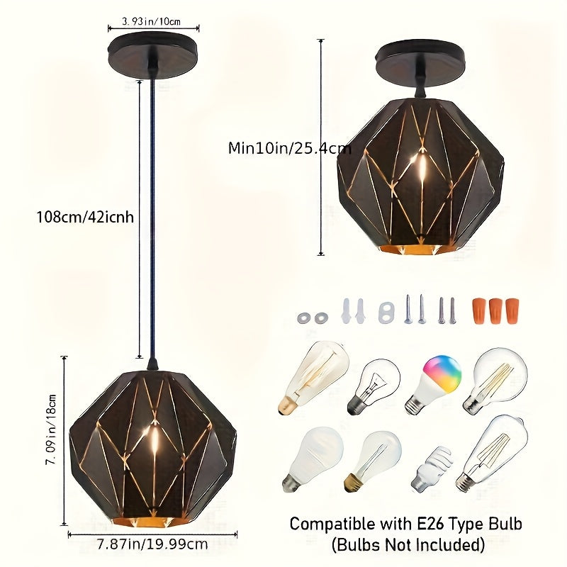 1pc Lámpara Colgante de Estilo Industrial Vintage, Accesorios de Iluminación Industrial, Luces de Techo para Salón de Hoteles y Pasillo con Diseño Decorativo para Isla de Cocina en Estilo Granja Geométrico, Base E27 (Bombilla No Incluida)