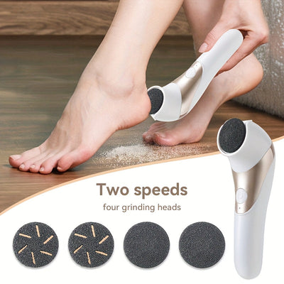 Fila de pies eléctrica - Conjunto profesional de eliminación de pies - Kit de herramientas de pedicura, recargable por USB - Ajuste de múltiples velocidades - Incluye 4 cabezales de pulido, adecuado para pies gruesos de color beige claro, pies suaves, pe
