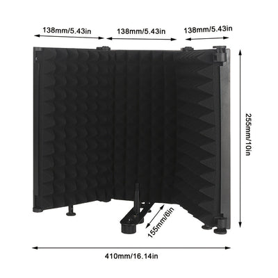 Escudo de Aislamiento de Micrófono Profesional de 3 Paneles con Espuma Absorbente de Alta Densidad - Plegable y Portátil para Podcasting y Grabación en Estudio, Negro