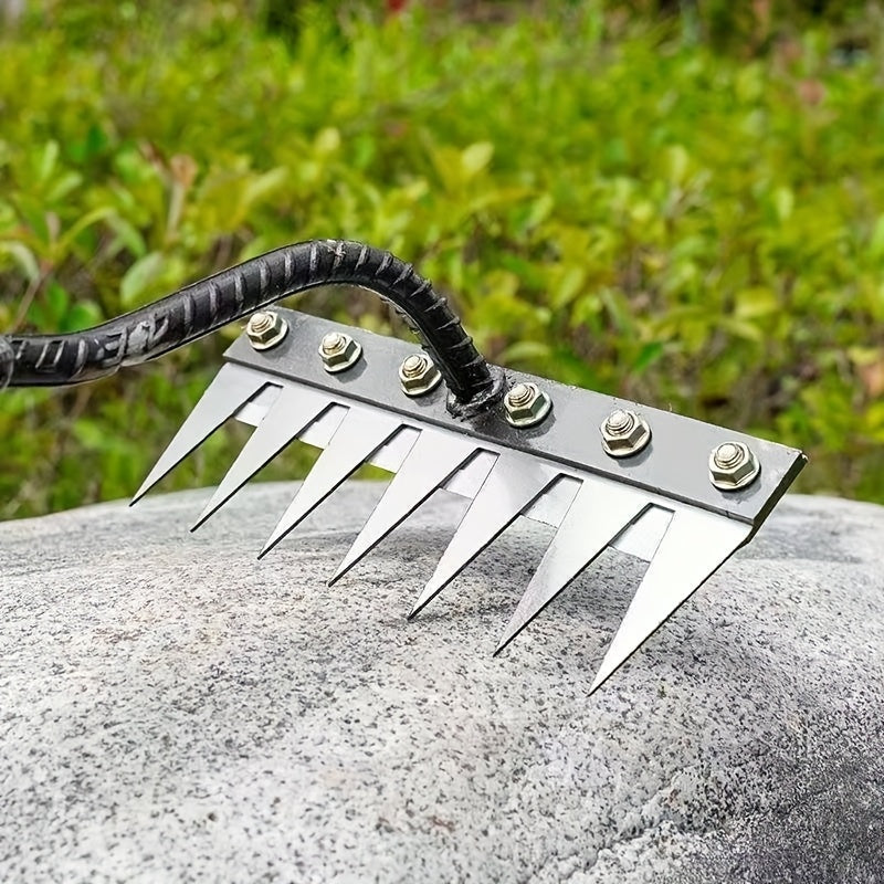 1pc Rastrillo Manual de Alta Resistencia - con Puntas Afiladas para Cavar, Jardinería, Grava y Nieve - Construcción Metálica Robusta, Sin Necesidad de Electricidad - Ideal para Uso Doméstico, Profesional y Comercial - Herramienta para Césped, Patio, Gran