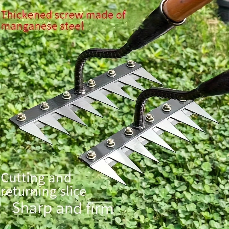 Rastrillo de jardinería de acero al carbono de alta resistencia con 5/6/7/8 dientes - Material grueso y duradero, mango ergonómico para la eficiente eliminación de malezas y suelos, herramienta de jardinería y agrícola para uso doméstico y profesional, r